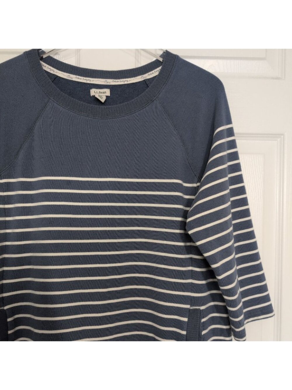 LL Bean Stripe Sweatshirt Dress Womens Size Large Blue 3/4 Sleeves Outdoor Casua - Picture 2 of 8